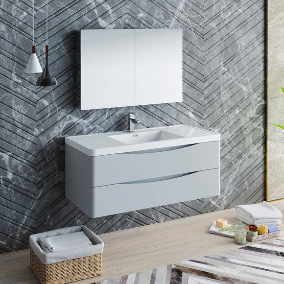 Fresca FVN9048GRG Tuscany 48" Glossy Gray Wall Hung Modern Bathroom Vanity with Medicine Cabinet