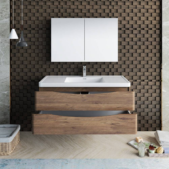 Fresca FVN9048RW Tuscany 48" Rosewood Wall Hung Modern Bathroom Vanity with Medicine Cabinet