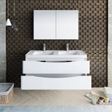 Fresca FVN9048WH-D Tuscany 48" Glossy White Wall Hung Double Sink Modern Bathroom Vanity with Medicine Cabinet