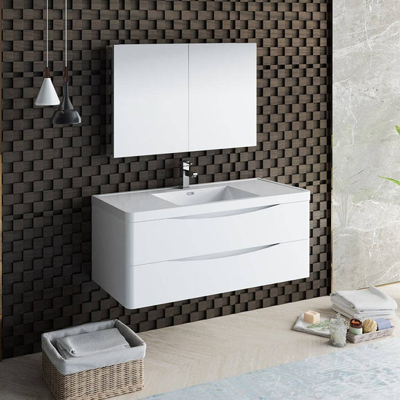 Fresca FVN9048WH Tuscany 48" Glossy White Wall Hung Modern Bathroom Vanity with Medicine Cabinet