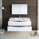 Fresca FVN9048WH Tuscany 48" Glossy White Wall Hung Modern Bathroom Vanity with Medicine Cabinet