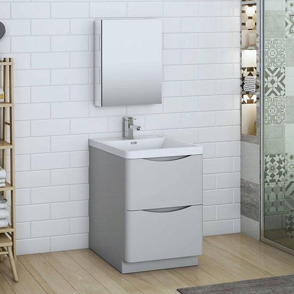 Fresca FVN9124GRG Tuscany 24" Glossy Gray Free Standing Modern Bathroom Vanity with Medicine Cabinet