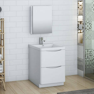 Fresca FVN9124WH Tuscany 24" Glossy White Free Standing Modern Bathroom Vanity with Medicine Cabinet