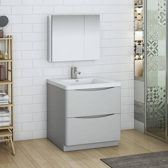 Fresca FVN9132GRG Tuscany 32" Glossy Gray Free Standing Modern Bathroom Vanity with Medicine Cabinet