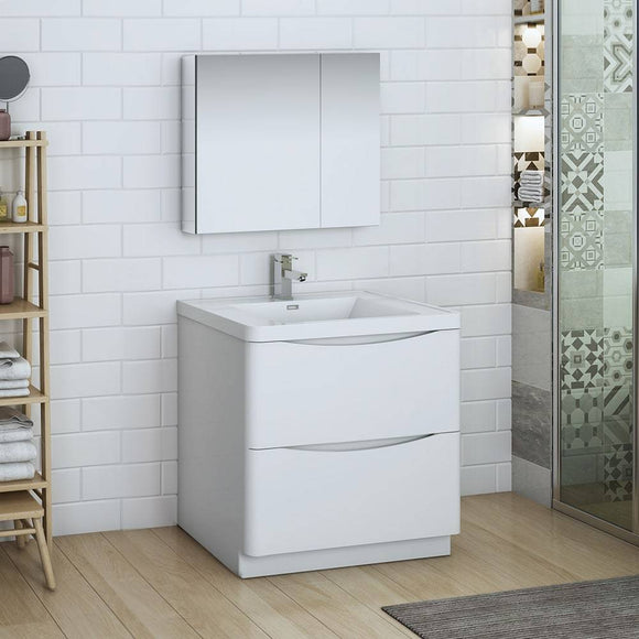 Fresca FVN9132WH Tuscany 32" Glossy White Free Standing Modern Bathroom Vanity with Medicine Cabinet