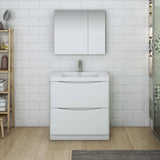 Fresca FVN9132WH Tuscany 32" Glossy White Free Standing Modern Bathroom Vanity with Medicine Cabinet