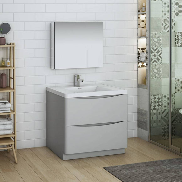 Fresca FVN9136GRG Tuscany 36" Glossy Gray Free Standing Modern Bathroom Vanity with Medicine Cabinet
