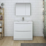 Fresca FVN9136WH Tuscany 36" Glossy White Free Standing Modern Bathroom Vanity with Medicine Cabinet