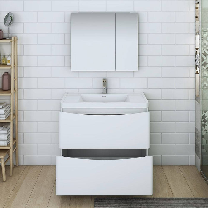 Fresca FVN9136WH Tuscany 36" Glossy White Free Standing Modern Bathroom Vanity with Medicine Cabinet