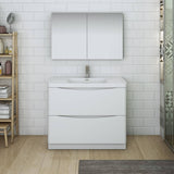 Fresca FVN9140WH Tuscany 40" Glossy White Free Standing Modern Bathroom Vanity with Medicine Cabinet