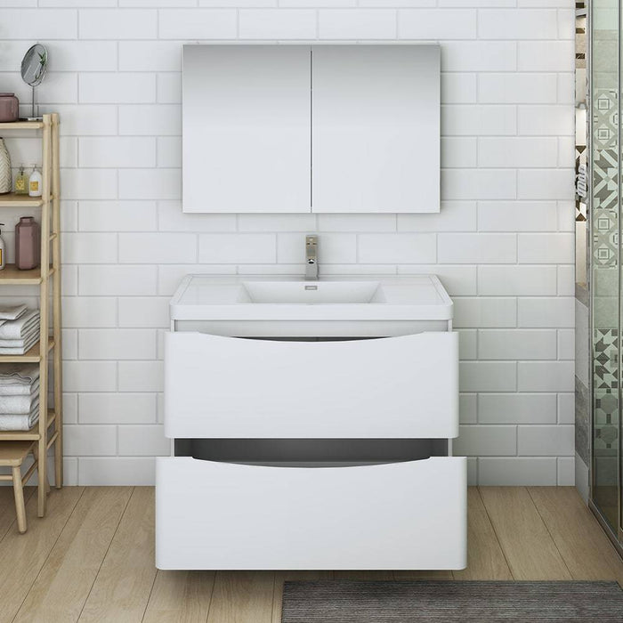 Fresca FVN9140WH Tuscany 40" Glossy White Free Standing Modern Bathroom Vanity with Medicine Cabinet