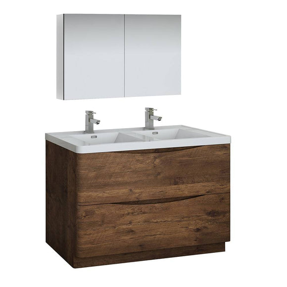 Fresca FVN9148RW-D Tuscany 48" Rosewood Free Standing Double Sink Modern Bathroom Vanity with Medicine Cabinet