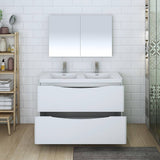 Fresca FVN9148WH-D Tuscany 48" Glossy White Free Standing Double Sink Modern Bathroom Vanity with Medicine Cabinet