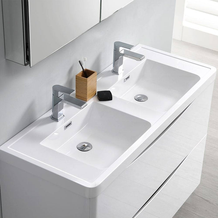 Fresca FVN9148WH-D Tuscany 48" Glossy White Free Standing Double Sink Modern Bathroom Vanity with Medicine Cabinet