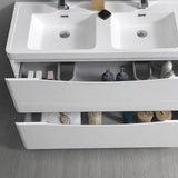 Fresca FVN9148WH-D Tuscany 48" Glossy White Free Standing Double Sink Modern Bathroom Vanity with Medicine Cabinet