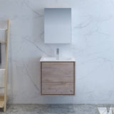 Fresca FVN9224RNW Catania 24" Rustic Natural Wood Wall Hung Modern Bathroom Vanity with Medicine Cabinet