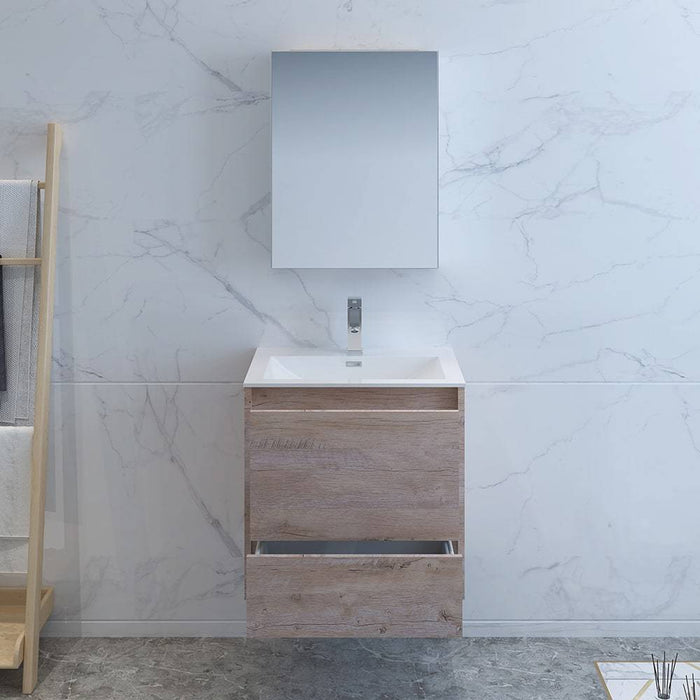 Fresca FVN9224RNW Catania 24" Rustic Natural Wood Wall Hung Modern Bathroom Vanity with Medicine Cabinet
