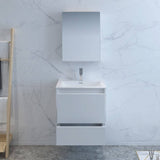 Fresca FVN9224WH Catania 24" Glossy White Wall Hung Modern Bathroom Vanity with Medicine Cabinet