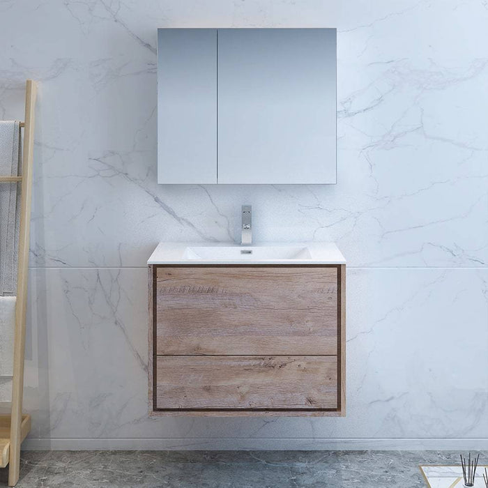 Fresca FVN9230RNW Catania 30" Rustic Natural Wood Wall Hung Modern Bathroom Vanity with Medicine Cabinet