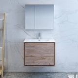 Fresca FVN9230RNW Catania 30" Rustic Natural Wood Wall Hung Modern Bathroom Vanity with Medicine Cabinet