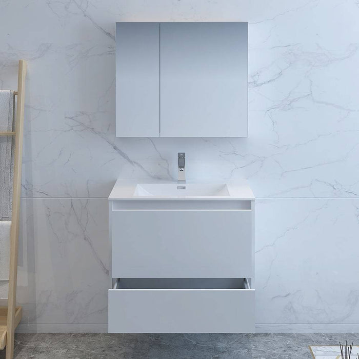 Fresca FVN9230WH Catania 30" Glossy White Wall Hung Modern Bathroom Vanity with Medicine Cabinet