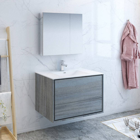 Fresca FVN9236OG Catania 36" Ocean Gray Wall Hung Modern Bathroom Vanity with Medicine Cabinet
