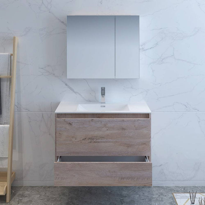 Fresca FVN9236RNW Catania 36" Rustic Natural Wood Wall Hung Modern Bathroom Vanity with Medicine Cabinet