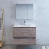 Fresca FVN9236RNW Catania 36" Rustic Natural Wood Wall Hung Modern Bathroom Vanity with Medicine Cabinet