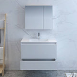 Fresca FVN9236WH Catania 36" Glossy White Wall Hung Modern Bathroom Vanity with Medicine Cabinet