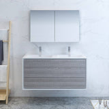 Fresca FVN9248HA-D Catania 48" Glossy Ash Gray Wall Hung Double Sink Modern Bathroom Vanity with Medicine Cabinet