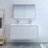 Fresca FVN9248WH-D Catania 48" Glossy White Wall Hung Double Sink Modern Bathroom Vanity with Medicine Cabinet