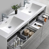 Fresca FVN9260HA-D Catania 60" Glossy Ash Gray Wall Hung Double Sink Modern Bathroom Vanity with Medicine Cabinet
