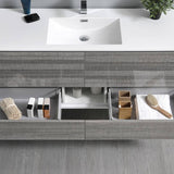 Fresca FVN9260HA-S Catania 60" Glossy Ash Gray Wall Hung Single Sink Modern Bathroom Vanity with Medicine Cabinet