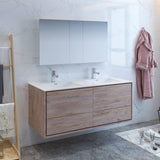 Fresca FVN9260RNW-D Catania 60" Rustic Natural Wood Wall Hung Double Sink Modern Bathroom Vanity with Medicine Cabinet