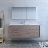 Fresca FVN9260RNW-S Catania 60" Rustic Natural Wood Wall Hung Single Sink Modern Bathroom Vanity with Medicine Cabinet