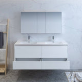 Fresca FVN9260WH-D Catania 60" Glossy White Wall Hung Double Sink Modern Bathroom Vanity with Medicine Cabinet