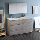 Fresca FVN93-241224HA-D Lazzaro 60" Glossy Ash Gray Free Standing Double Sink Modern Bathroom Vanity with Medicine Cabinet