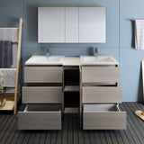 Fresca FVN93-241224MGO-D Lazzaro 60" Gray Wood Free Standing Double Sink Modern Bathroom Vanity with Medicine Cabinet