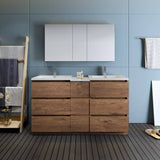 Fresca FVN93-241224RW-D Lazzaro 60" Rosewood Free Standing Double Sink Modern Bathroom Vanity with Medicine Cabinet