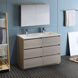 Fresca FVN93-2424MGO-D Lazzaro 48" Gray Wood Free Standing Double Sink Modern Bathroom Vanity with Medicine Cabinet