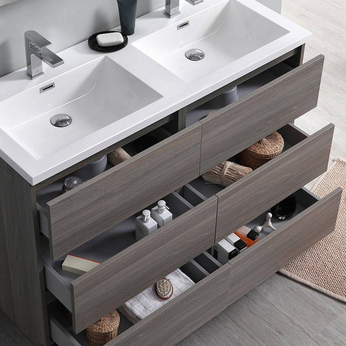 Fresca FVN93-2424MGO-D Lazzaro 48" Gray Wood Free Standing Double Sink Modern Bathroom Vanity with Medicine Cabinet