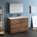 Fresca FVN93-2424RW-D Lazzaro 48" Rosewood Free Standing Double Sink Modern Bathroom Vanity with Medicine Cabinet