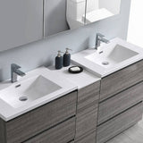 Fresca FVN93-301230HA-D Lazzaro 72" Glossy Ash Gray Free Standing Double Sink Modern Bathroom Vanity with Medicine Cabinet