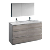 Fresca FVN93-3030HA-D Lazzaro 60" Glossy Ash Gray Free Standing Double Sink Modern Bathroom Vanity with Medicine Cabinet