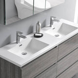 Fresca FVN93-3030HA-D Lazzaro 60" Glossy Ash Gray Free Standing Double Sink Modern Bathroom Vanity with Medicine Cabinet