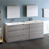 Fresca FVN93-361236HA-D Lazzaro 84" Glossy Ash Gray Free Standing Double Sink Modern Bathroom Vanity with Medicine Cabinet