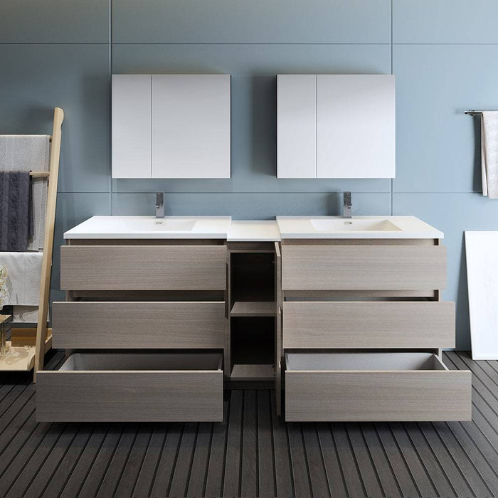 Fresca FVN93-361236MGO-D Lazzaro 84" Gray Wood Free Standing Double Sink Modern Bathroom Vanity with Medicine Cabinet