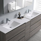 Fresca FVN93-361236MGO-D Lazzaro 84" Gray Wood Free Standing Double Sink Modern Bathroom Vanity with Medicine Cabinet