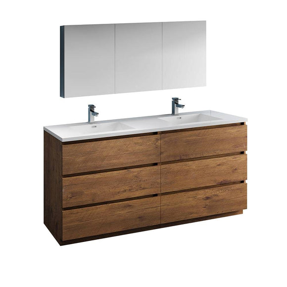 Fresca FVN93-3636RW-D Lazzaro 72" Rosewood Free Standing Double Sink Modern Bathroom Vanity with Medicine Cabinet