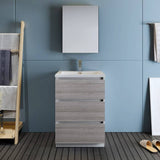 Fresca FVN9324HA Lazzaro 24" Glossy Ash Gray Free Standing Modern Bathroom Vanity with Medicine Cabinet